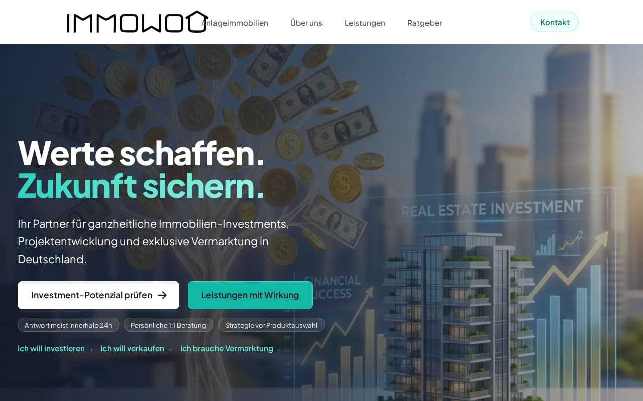 Startseite immowoo.de, Immobilien-Investments
